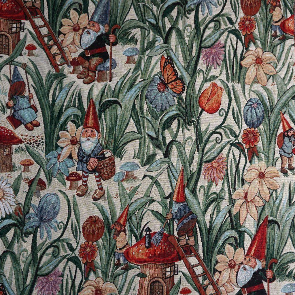 Gobelin Dekostoff Zwerge im Garten